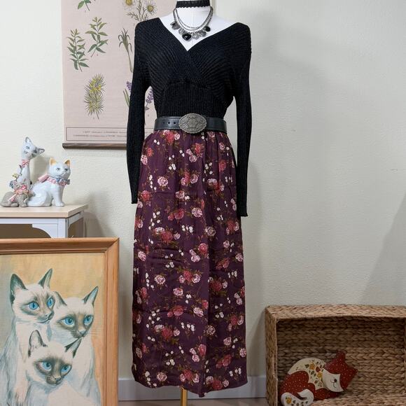 American Vintage Dresses & Skirts - Vintage 90s Purple Floral Maxi Skirt Whimsigoth Cottage Prairie Fairy Grunge M